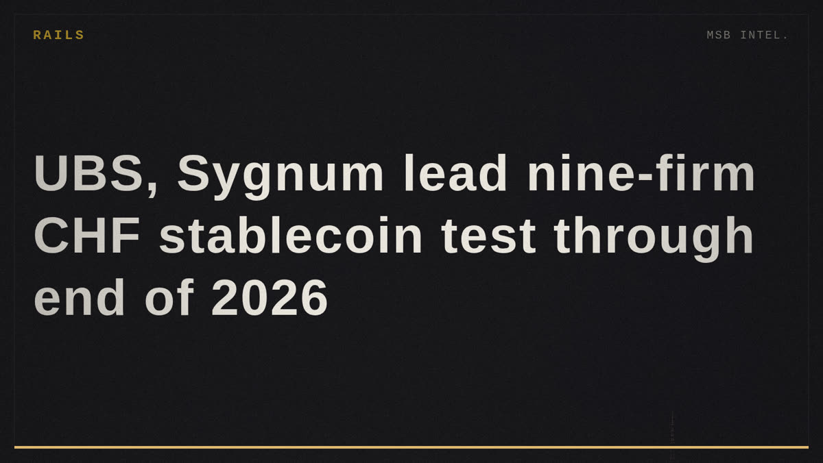 UBS, Sygnum lead nine-firm CHF stablecoin test through end of 2026